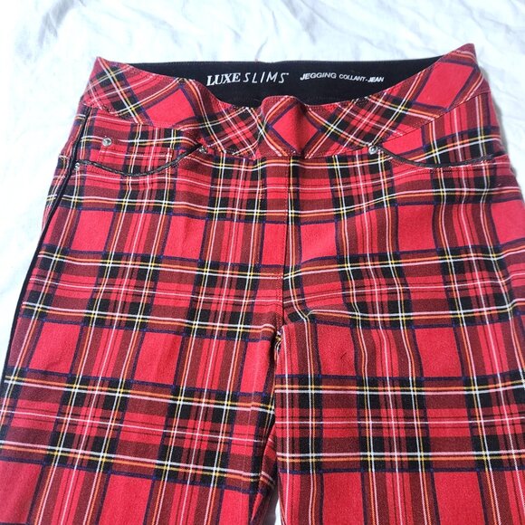 Nygard Luxe Slims Pant Jegging Womens size Large 14-16 Red Tartan Plaid - Picture 3 of 8